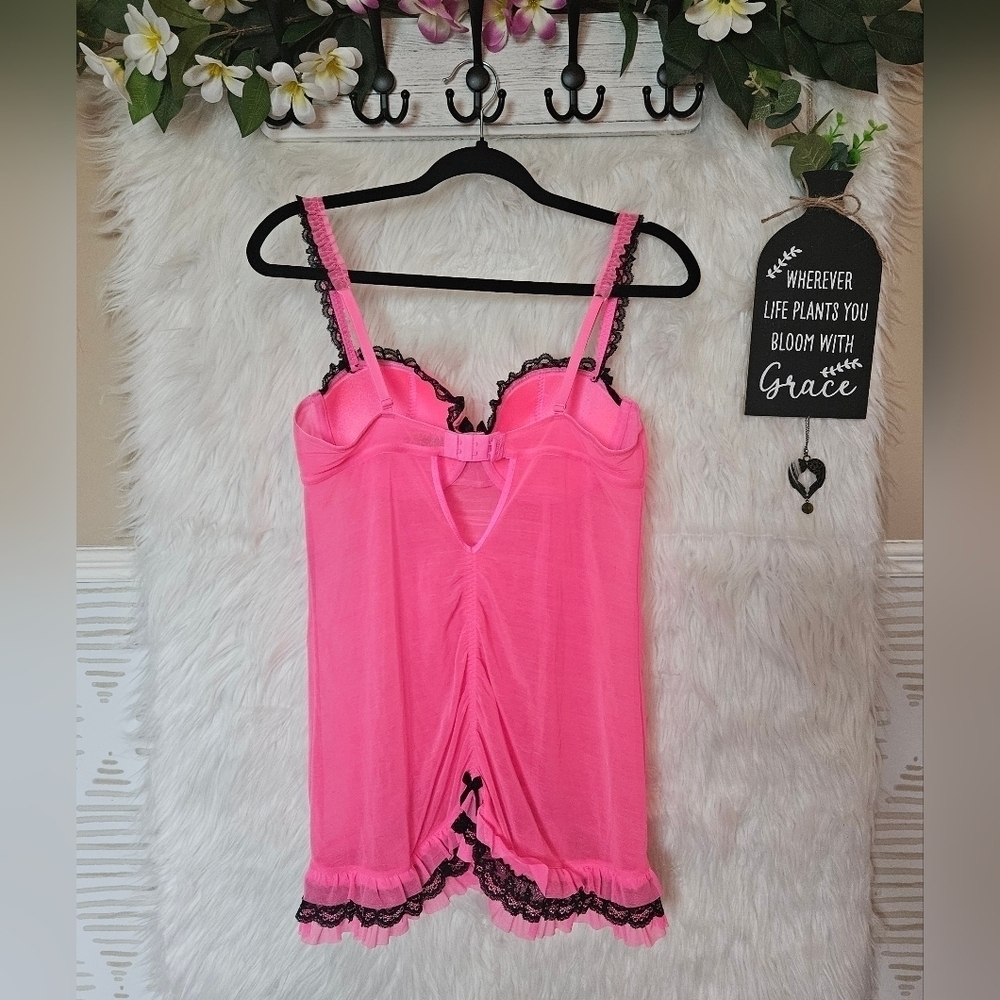 La Senza Ruched Push Up Chemise w/Lace and Bow Accents (NWOT) - Picture 2 of 6